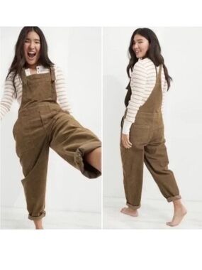 aerie Brown Corduroy Overalls with Relaxed Fit
